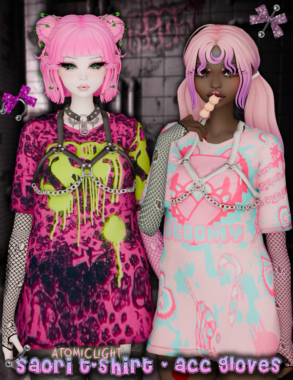 Maxis Match Saori T Shirt and accessory gloves by atomiclight - The Sims 4 Custom Content