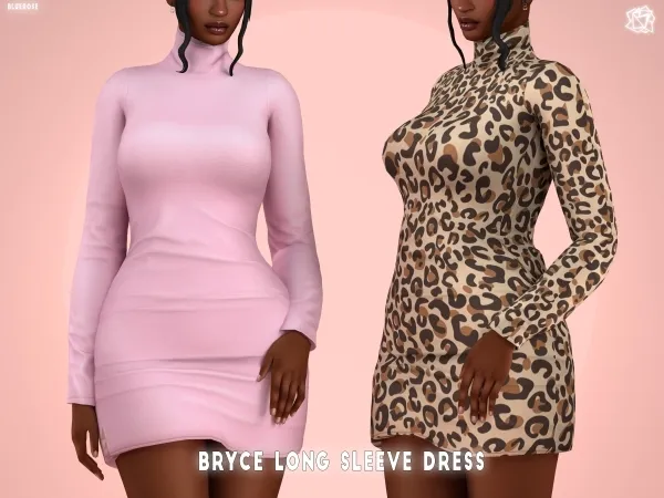 Mix Bryce Long Sleeve Dress brsims by bluerose-sims - The Sims 4 Custom Content