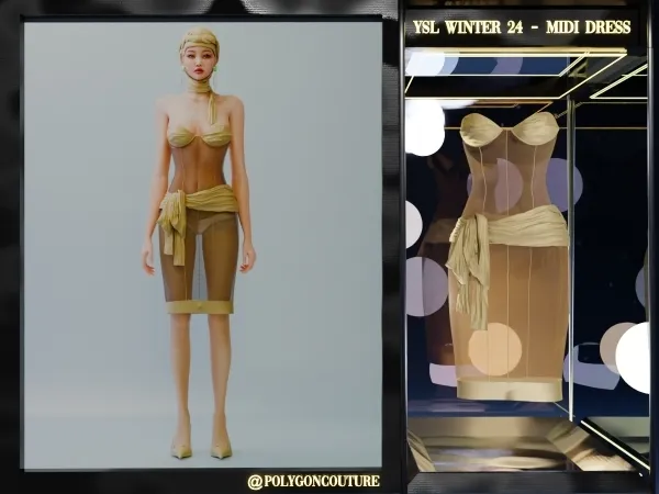 Alpha YSL WINTER 24 Pantyhose Midi Dress by polygoncouture - The Sims 4 Custom Content