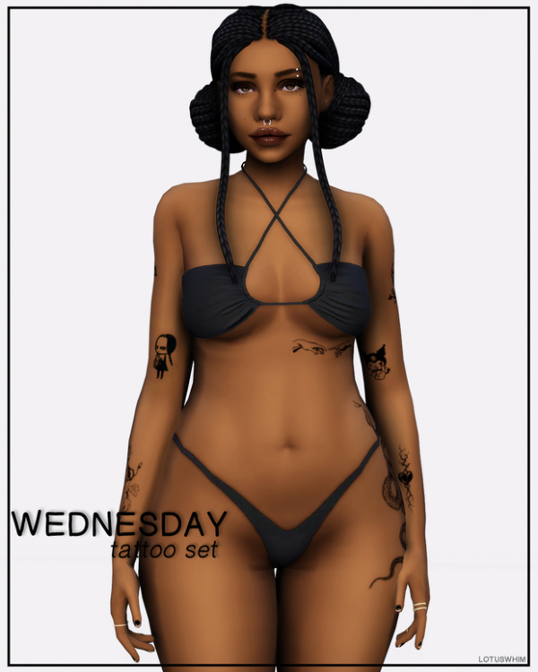 Mix Wednesday Tattoo Set by lotuswhimcc - The Sims 4 Custom Content