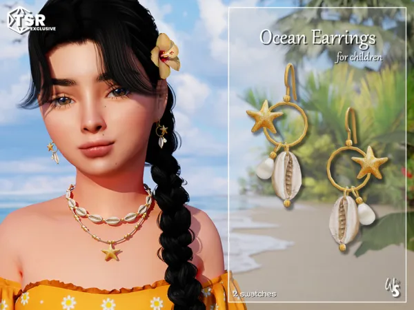 Alpha Ocean Earrings for child by wisteriasims - The Sims 4 Custom Content