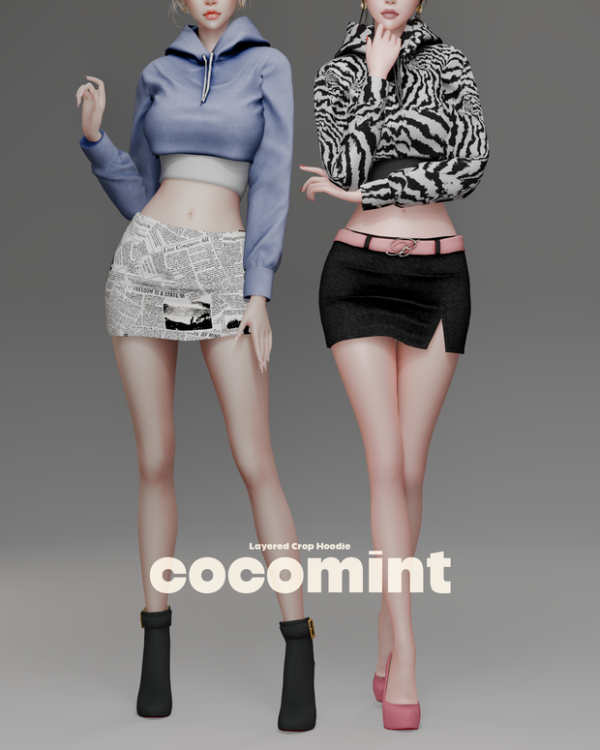 Alpha Layered Crop Hoodie by cocomint - The Sims 4 Custom Content