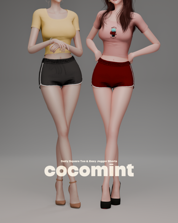 Alpha Daily Square Tee Easy Jogger Shorts by cocomint - The Sims 4 Custom Content