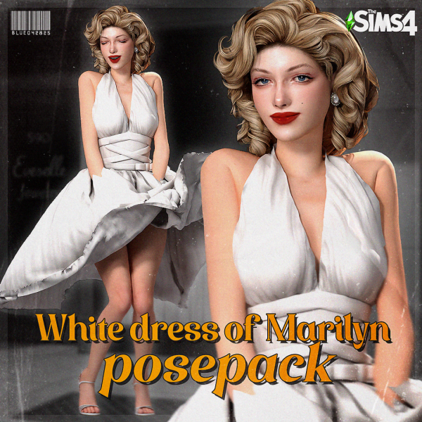 Alpha 250428 White dress of Marilyn posepack by simsfinds - The Sims 4 Custom Content