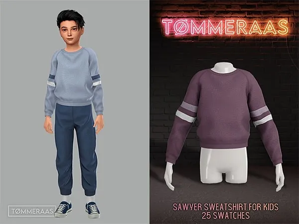 Alpha Tu00d8MMERAAS Sawyer Sweatshirt for Kids (98) - The Sims 4 Custom Content