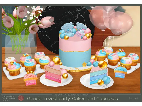 Alpha Cakes and cupcakes for the Gender Party by Somik_Severink - The Sims 4 Custom Content