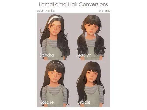 Maxis Match LamaLama Hair Conversions by waterrlily - The Sims 4 Custom Content