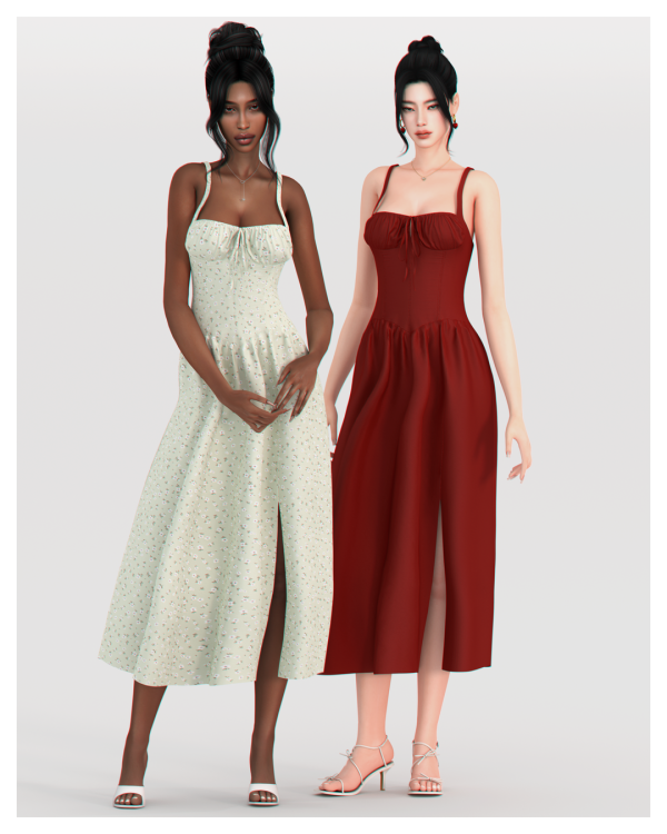Alpha Maple Bustier Midi Dress by simsfinds - The Sims 4 Custom Content