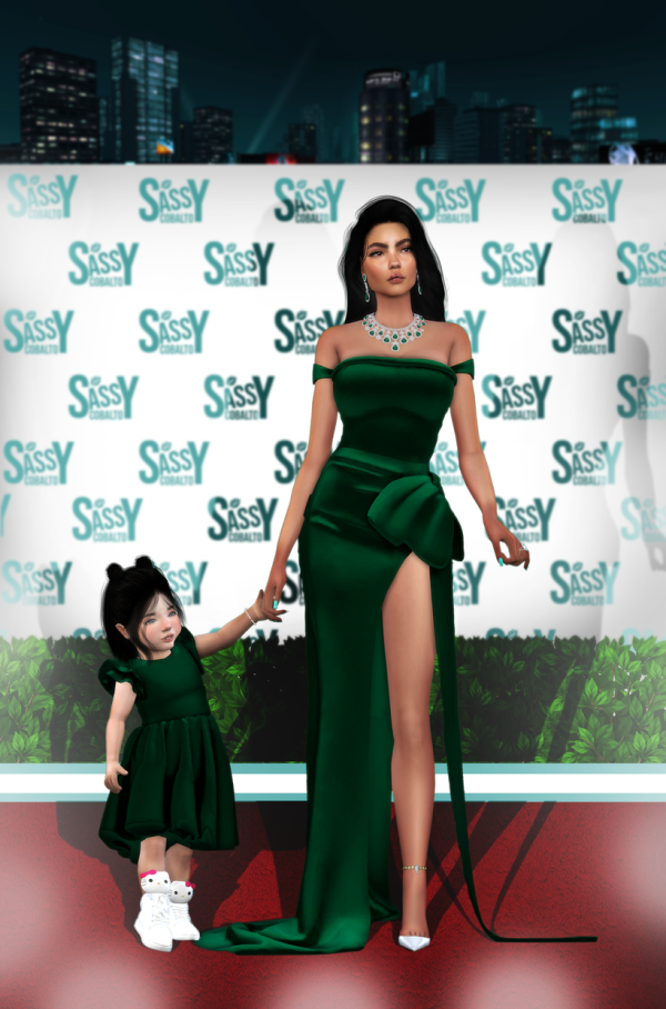 Alpha Stormi Webster 2019 Christmas Dress by nightingalesims - The Sims 4 Custom Content