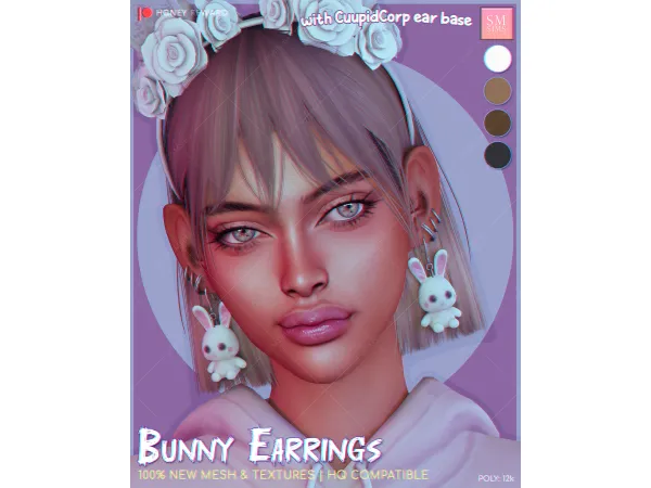 Alpha HONEY Bunny Earrings by SMSims - The Sims 4 custom content