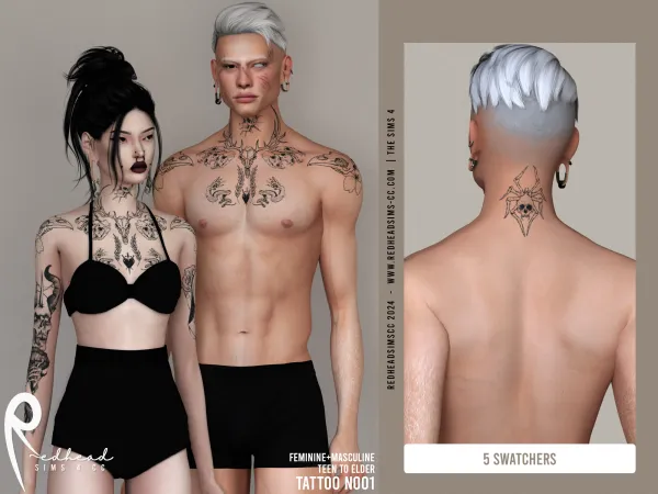 Mix AF AM TATTOO N001 by redheadsims - The Sims 4 Custom Content