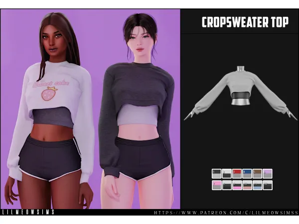 Alpha Crop Sweater Top by liilmeowsims - The Sims 4 Custom Content