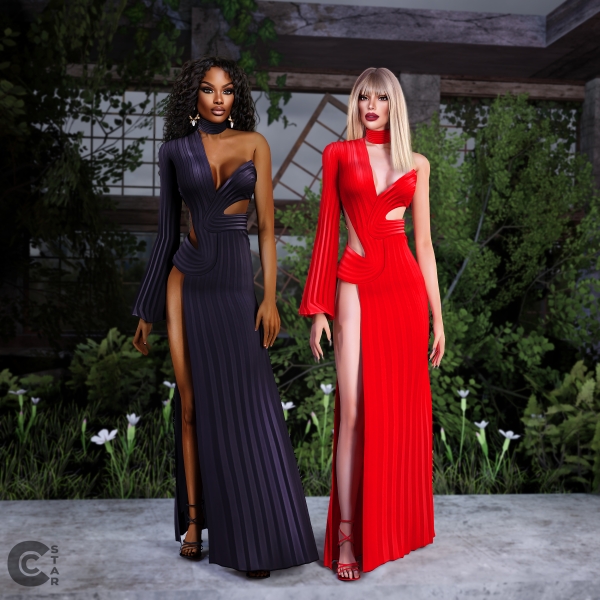 Alpha Pleated Cutout High Slit Maxi Dress cool_content_star by cool_content_star - The Sims 4 Custom Content