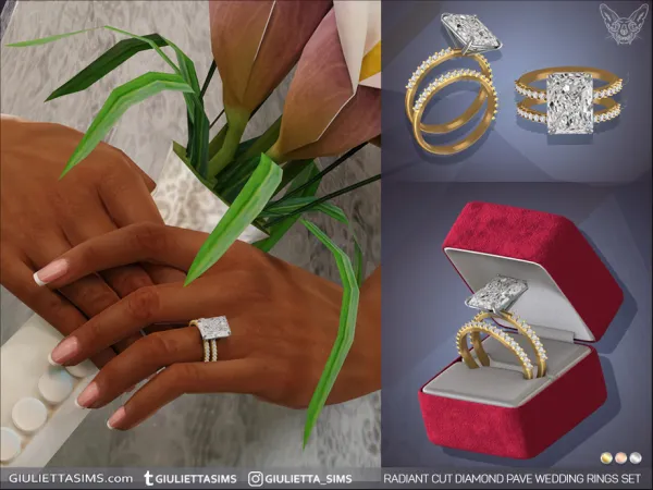 Alpha Radiant Cut Diamond Pave Wedding Rings Set - The Sims 4 Custom Content