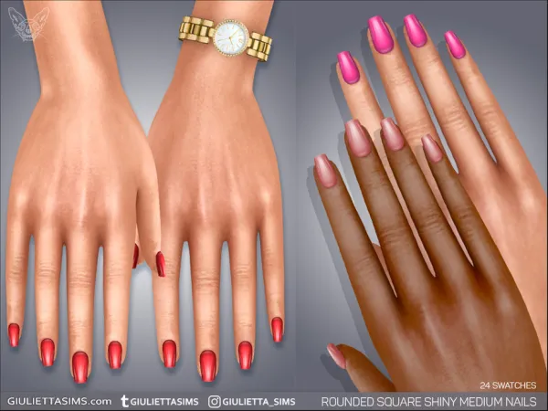 Alpha Rounded Square Shiny Medium Nails by feyona - The Sims 4 Custom Content