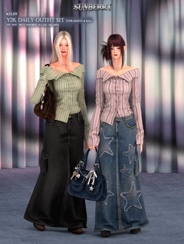 Alpha [SUNBERRY] 2509 Y2K Daily Outfit by simsfinds - The Sims 4 Custom Content