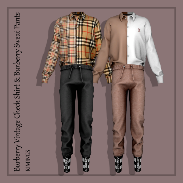 Alpha [RIMINGS] Burberry Vintage Check Shirt Burberry Sweat Pants by simsfinds - The Sims 4 Custom Content