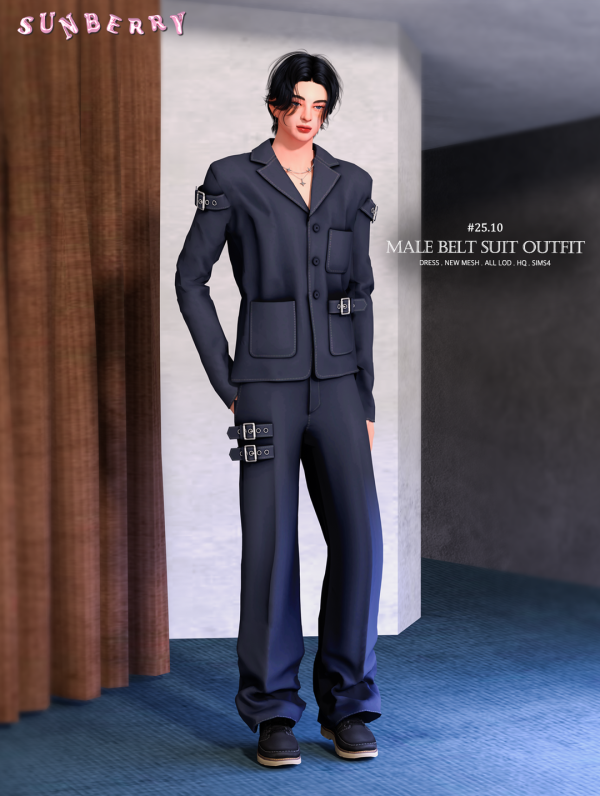 Alpha [SUNBERRY] 2510 MALE Belt Suit by simsfinds - The Sims 4 Custom Content
