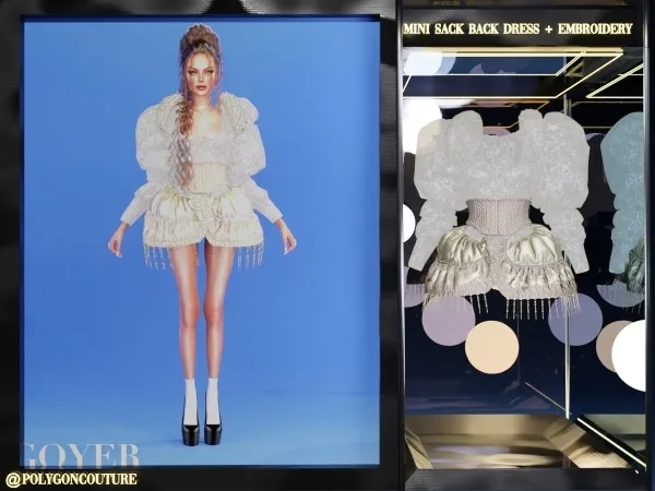 Alpha Mini sack back Dress + Embroidery Acc by polygoncouture - The Sims 4 custom content
