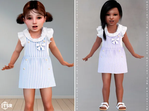 Maxis Match Rachel Striped toddler dress with ruffled collar by thesimsresource - The Sims 4 Custom Content