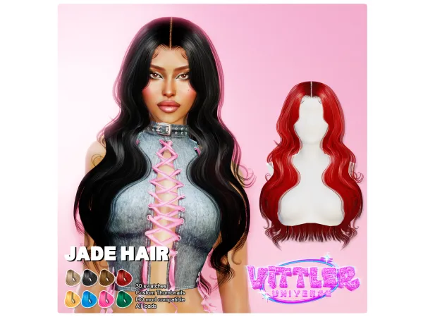 Alpha Jade Female Hair by VittlerUniverse - The Sims 4 Custom Content