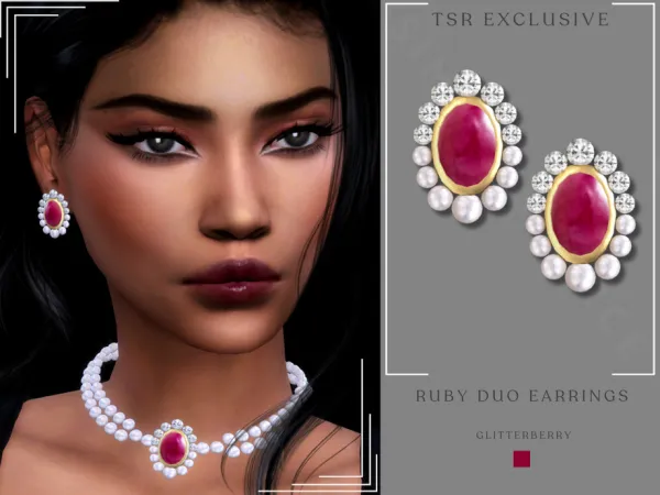 Alpha Ruby Duo Earrings by glitterberrysims - The Sims 4 Custom Content
