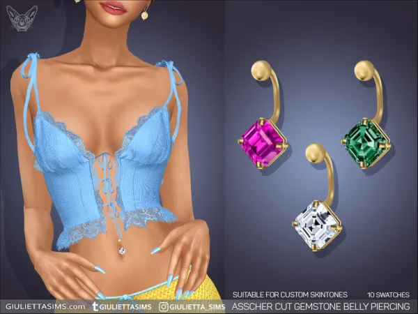 Alpha Asscher Cut Gemstone Belly Piercing by feyona - The Sims 4 Custom Content