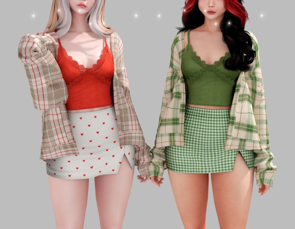Alpha Cardigan with lace top Cat midi skirt by babyetears - The Sims 4 Custom Content