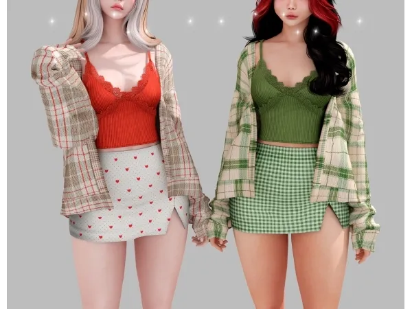 Alpha u2606 Cardigan with lace top Cat midi skirt u2606 - The Sims 4 Custom Content