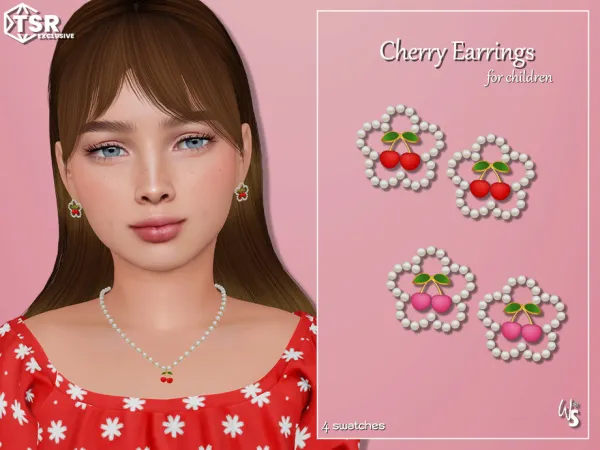 Alpha Cherry Earrings for children by wisteriasims - The Sims 4 Custom Content