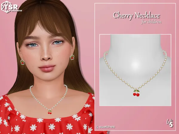 Alpha Cherry Necklace for children by wisteriasims - The Sims 4 Custom Content