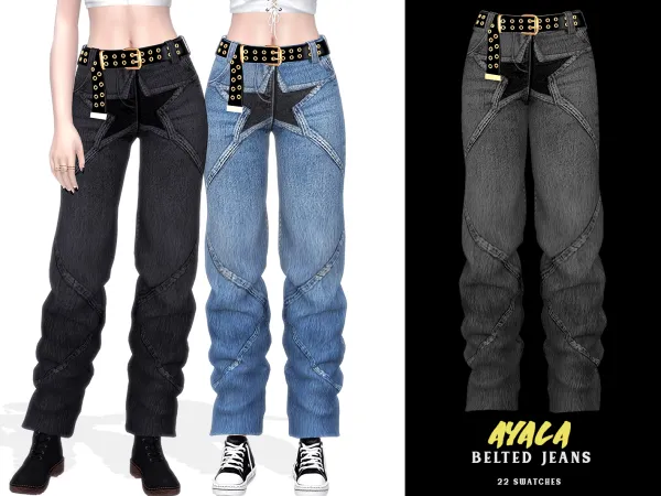 Alpha Ayala Belted Jeans by grafity-cc - The Sims 4 Custom Content
