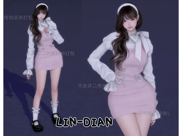 Maxis Match LIN DIAN Two piece puff sleeve women's suit - The Sims 4 Custom Content