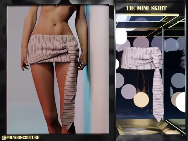 Alpha Tie mini Skirt by polygoncouture - The Sims 4 custom content