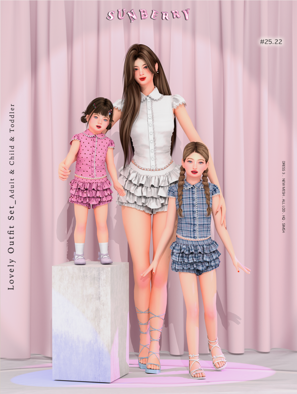Alpha [SUNBERRY] 2522 Lovely Outfit Set Adult Child Toddler by simsfinds - The Sims 4 Custom Content