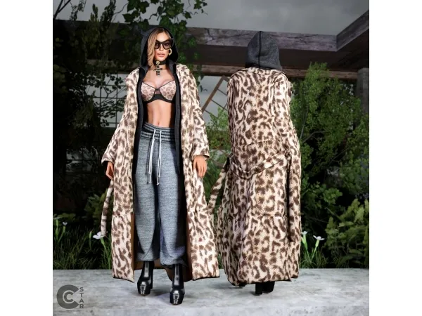 Alpha Casual Chic Layered Ensemble Coat Hoodie Bra Necklace and Pants - The Sims 4 Custom Content