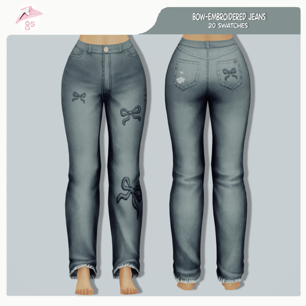 Maxis Match Bow Embroidered Jeans by simsfinds - The Sims 4 Custom Content
