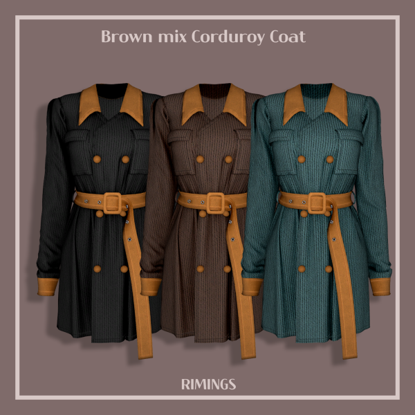 Alpha [RIMINGS] Brown mix Corduroy Coat by simsfinds - The Sims 4 Custom Content