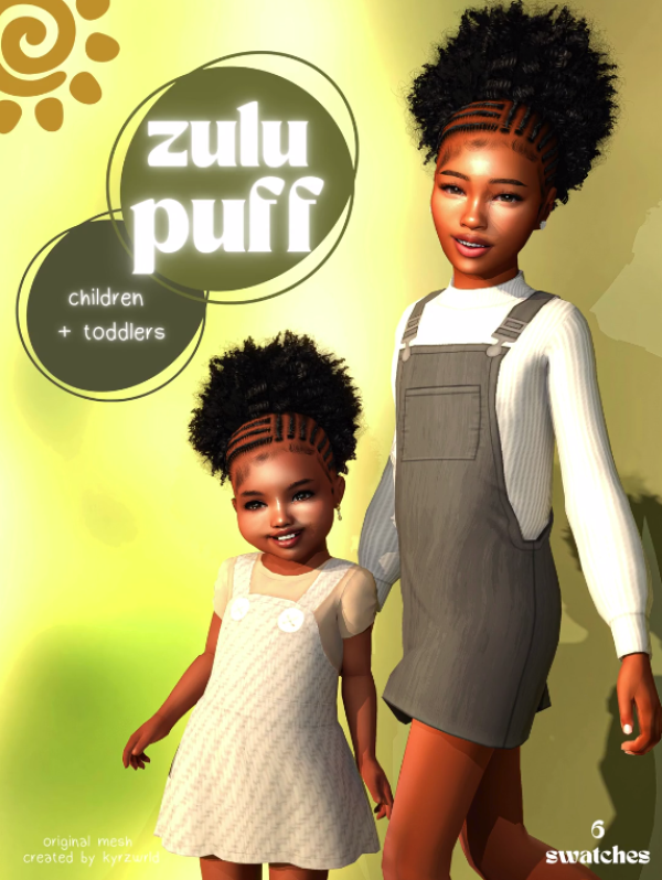 Alpha 𝐙𝐔𝐋𝐔 𝐏𝐔𝐅𝐅 𝐇𝐀𝐈𝐑 children toddlers by simsfinds - The Sims 4 Custom Content