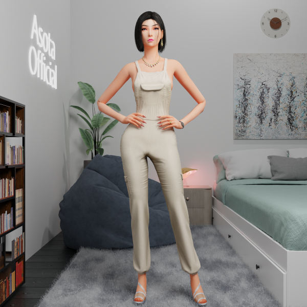 Alpha [ASOTA OFFICIAL] Roze Overall Outfit by asotaofficial - The Sims 4 Custom Content
