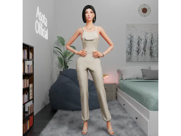 Alpha [ASOTA OFFICIAL] Roze Overall Outfit - The Sims 4 Custom Content