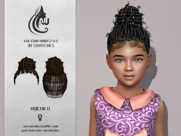 Alpha Kalisha updo locs for kids by aurum - The Sims 4 Custom Content