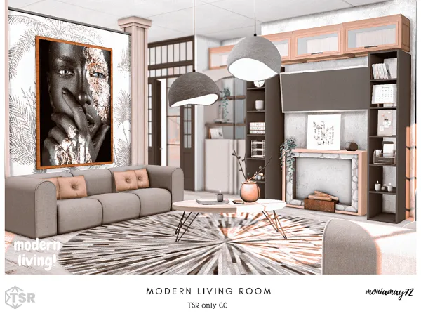 Alpha Modern Living Room by moniamay72 - The Sims 4 Custom Content
