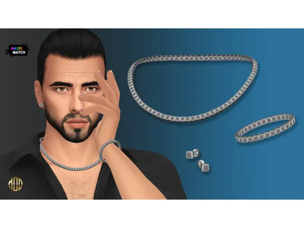 Maxis Match Mens square beads jewelry set byNataliS by modcollective - The Sims 4 Custom Content
