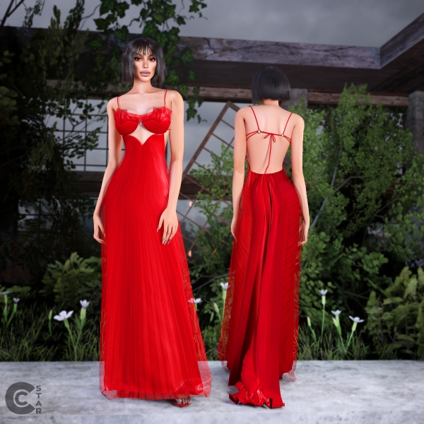 Alpha Gown with a balconette style neckline by cool_content_star - The Sims 4 Custom Content
