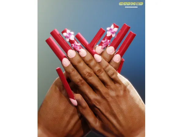 Alpha La FloraNail Set by cocogames - The Sims 4 Custom Content