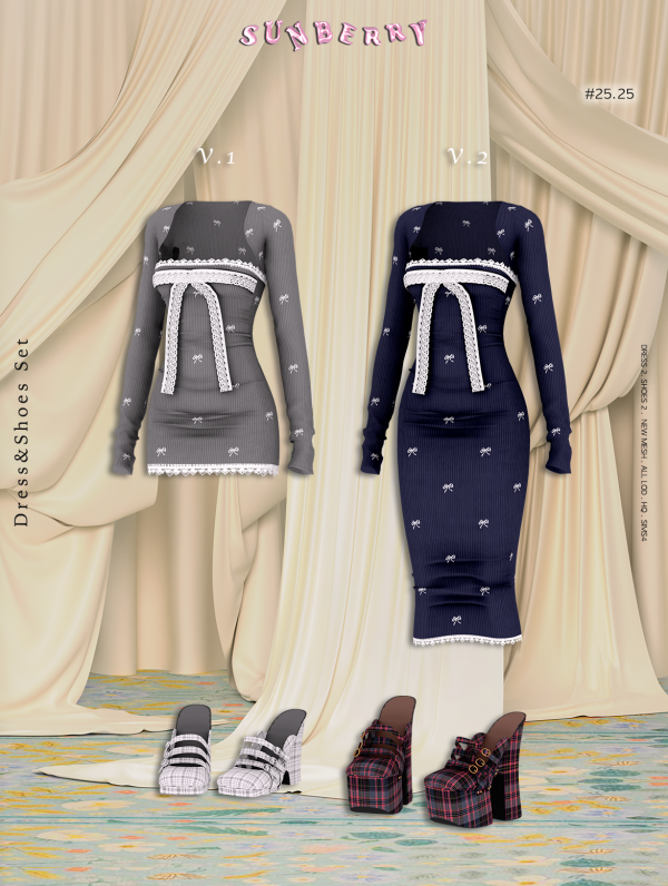 Alpha [SUNBERRY] 2525 Ribbon Dress by simsfinds - The Sims 4 Custom Content