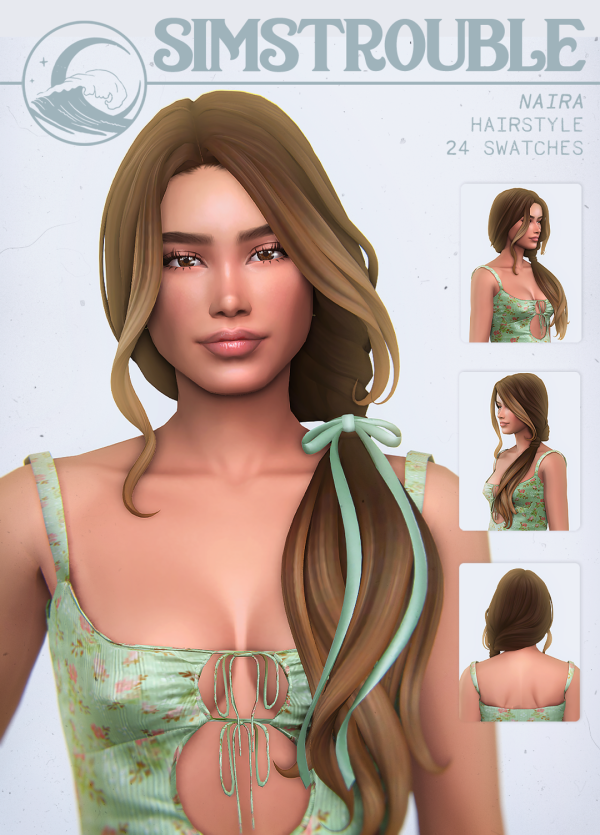 Maxis Match Naira Hairstyle (2 Versions) by simsfinds - The Sims 4 Custom Content