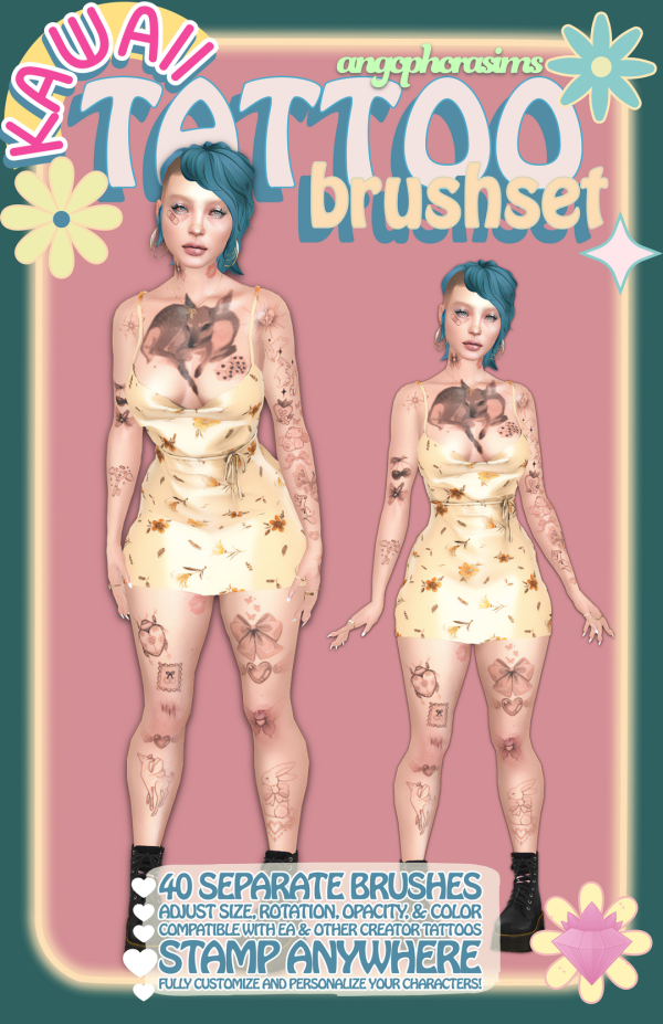 Mix [MOD] TATTOO BRUSH SET KAWAII by angophorasims - The Sims 4 Custom Content