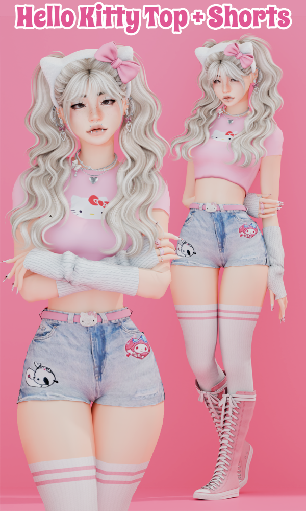 Alpha Hello Kitty Top Shorts by simsfinds - The Sims 4 Custom Content